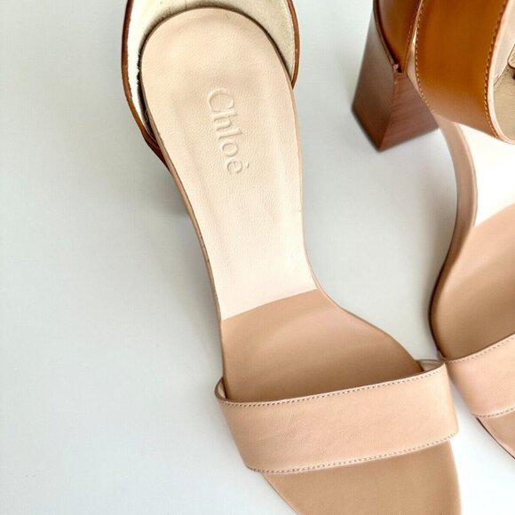 NEW CHLOE Tan Beige Two Tone Ankle Strap Block Heel Sandals Size 38 US(8) - Picture 9 of 9